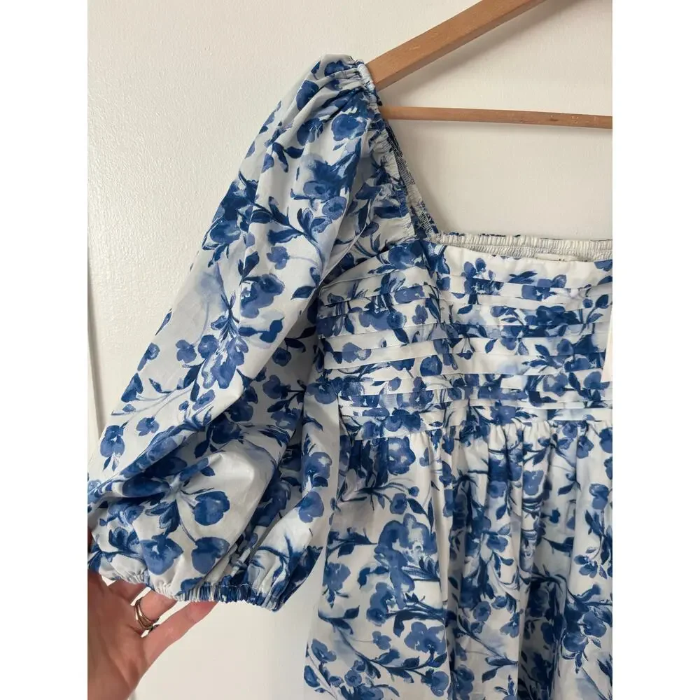 NWT Abercrombie & Fitch M Emerson babydoll puff in Blue Floral - Picture 3 of 7